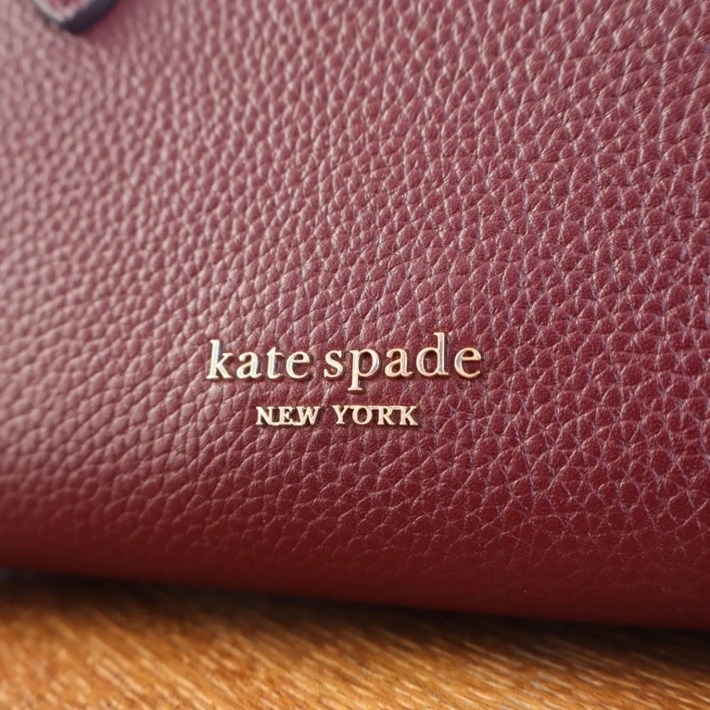 kate spade small pebbled leather satchel in burgundy - Picture 3 of 3